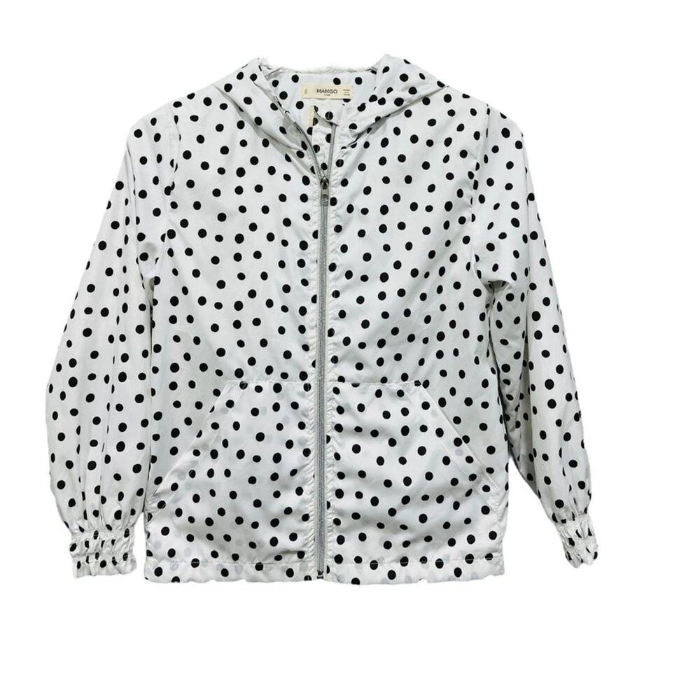 MANGO MNG Kids Size 11 / 12 yrs Polka Dot Raincoat Windbreaker‎ Black white